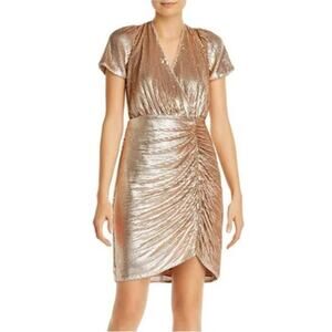 Aidan Mattox Sequined Short Sleeve Mini Sheath Cocktail Dress Gold Size 6
